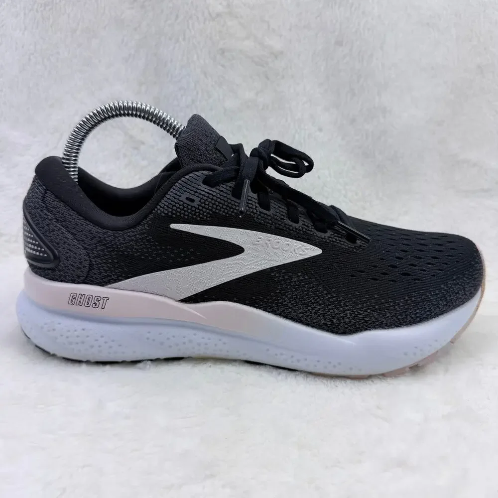 Brooks Ghost 16 Womens Running Shoes Black White Orchid Ice Size 8.5 Athletic